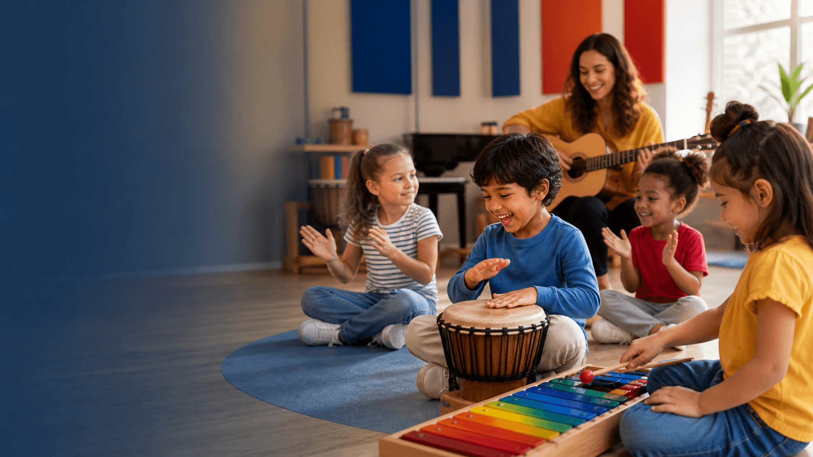 Niños participando en una experiencia de aprendizaje musical de Light Kids